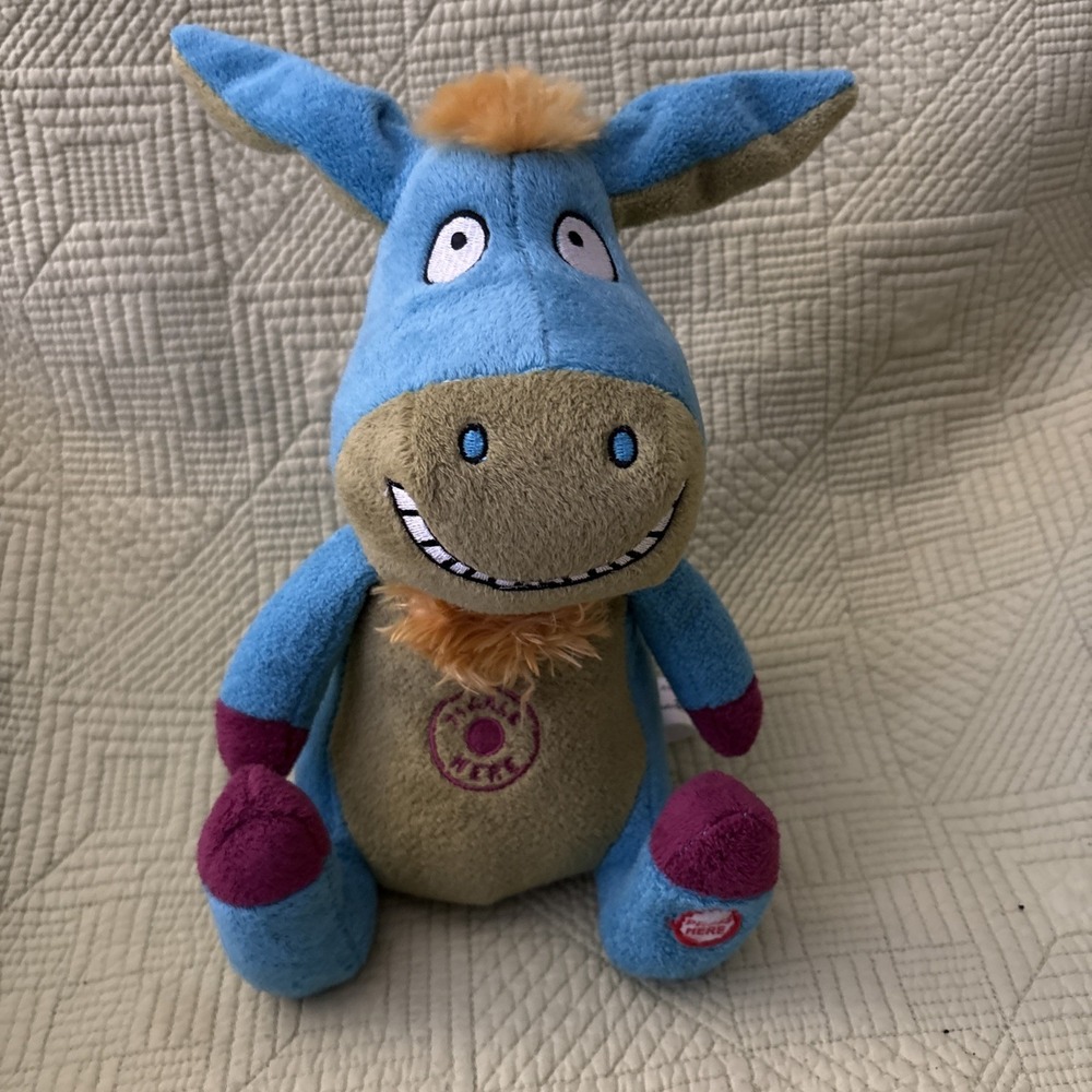 Hallmark Animated Laughing Singing Ear Wiggling Tickle Me Donkey Plush 10"